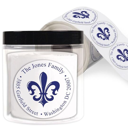 Fleur de Lis Round Address Labels in a Jar